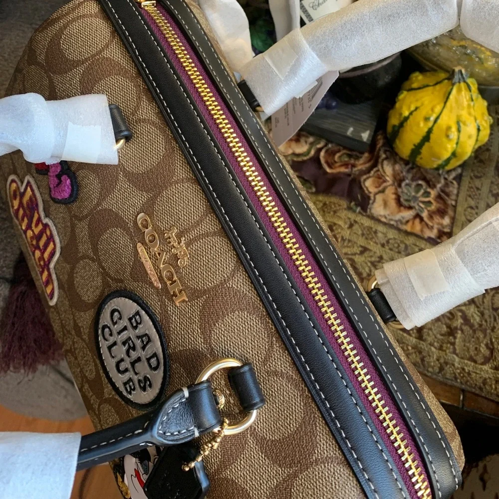 Authentic COACH Signature canvas/Smooth leather DisneyX  top zip Satchel/Crosby - Picture 6 of 16